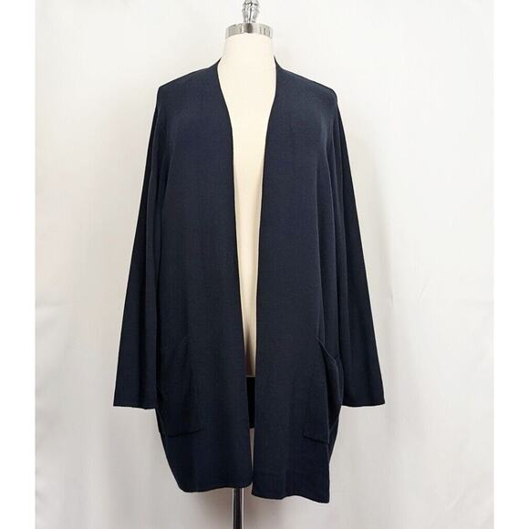 J.Jill Cardigan Sweater Navy Blue Cotton Blend Longline Women's Size 3X - Picture 1 of 7
